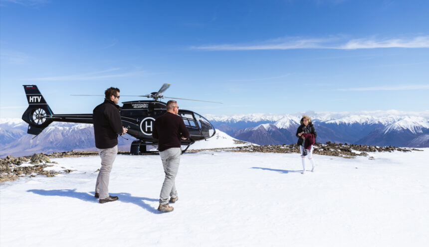 Helicopter parked up on a mountain in the southern alps